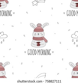 Vector pattern with rabbitand cup. Printable templates