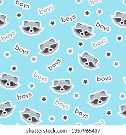 Vector pattern with raccoons. Design element for social networks, children's clothing, exercise books, room decoration and other uses.