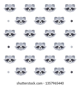 Vector pattern with raccoons. Design element for social networks, children's clothing, exercise books, room decoration and other uses.