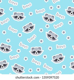 Vector pattern with raccoons. Design element for social networks, children's clothing, exercise books, room decoration and other uses.