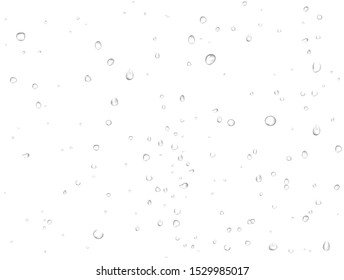 Vector pattern of rain clean water drops on white background. Pure realistic droplets condensed. Macro view