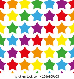 Vector pattern with rainbow colorful stars on a white background. Seamless pattern can be used for wallpaper, pattern fills, web page background,surface textures.