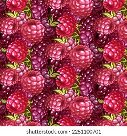 Vector pattern of raspberries.Colored vector pattern of ripe raspberries.