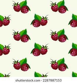 Vector pattern with raspberries.Ripe raspberries on a colored background in a vector pattern.