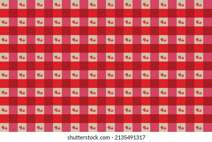Vector pattern red background checkered tablecloth with some strawberries 