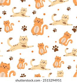 Vector pattern with red and beige cats