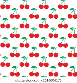Vector pattern with red cherries on a white background