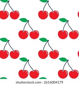 Vector pattern with red cherries on a white background