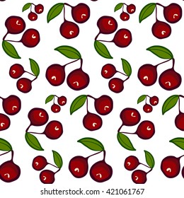 Vector pattern with red cherries of various sizes, the summer harvest