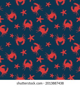 vector pattern with red crabs on a dark background