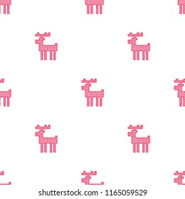Vector pattern of red cross-stitched reindeer 