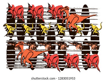 Vector pattern with red dinosaurs