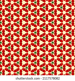 Vector pattern with red hearts on yellow background, simple graphic design