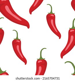 Vector pattern with red peppers. Spicy red pepper. Pattern with peppers on a white background.