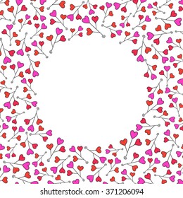 Vector pattern with red and pink hearts. Wedding or valentines day romantic background with place for your text.