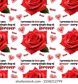 Vector Pattern with Red Rose and
beautiful inscription about love on transparent background