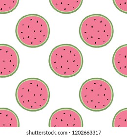 vector pattern of red watermelon slices on white background