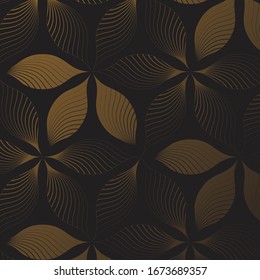 
Vector Pattern, Repeating Abstract Golden Flower Or Leaves On Dark Background. Patter Is Clean For Fabric, Wallpaper, Printing. Pattern Is On Swatches Panel