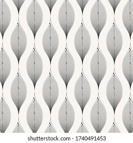 Vector pattern, repeating abstract leaves S-like curved linear shape on garland. Pattern is clean for fabric, printing, wallpaper. Pattern is on swatches panel