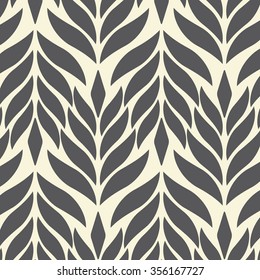 Vector pattern, repeating abstract leaves, stylish  monochrome.