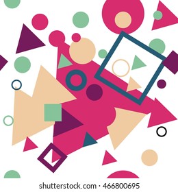 Vector  pattern with repeating circles, squares and triangles. Regular hipster background. Minimalistic ornament