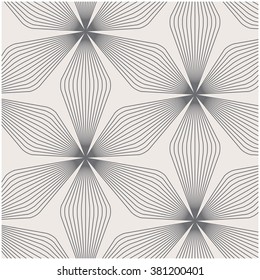 Vector pattern. Repeating geometric linear flowers, stylish monochrome 