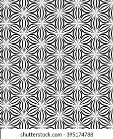 Vector pattern. Repeating geometric linear flowers, stylish monochrome