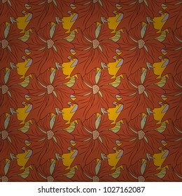 Vector pattern, repeating grunge line of abstract yellow, black and orange flowers or leaves. Seamless pattern is on swatches panel.