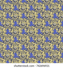 Vector pattern, repeating grunge line of abstract green, blue and gray flowers or leaves. Seamless pattern is on swatches panel.