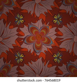 Vector pattern, repeating grunge line of abstract pink, red and brown flowers or leaves. Seamless pattern is on swatches panel.