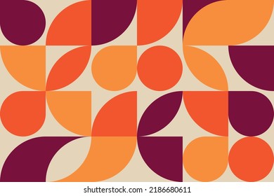 Vector pattern in retro color palette. Bauhaus pattern in orange, red and purple colours. Pattern for background, wallpapers, textile, tile,  decorative prints, invitation letters, etc.