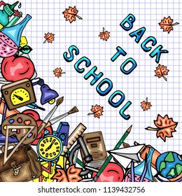 Vector pattern retro drawing of different school objects. Theme back to school. Can be used for the background of a web page, fills drawings, wallpapers, surface textures.