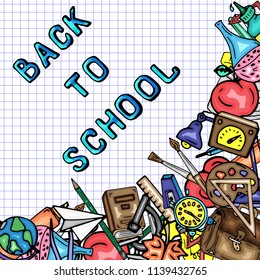 Vector pattern retro drawing of different school objects. Theme back to school. Can be used for the background of a web page, fills drawings, wallpapers, surface textures.