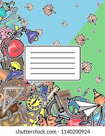 Vector pattern retro drawing of different school objects. Theme back to school. Can be used for the background of notebooks, albums, a web page, fills drawings, wallpapers, surface textures.