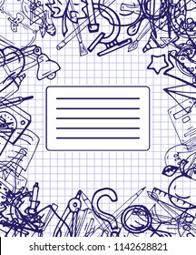 Vector pattern retro drawing of different school objects. Theme back to school. Can be used for the background of notebooks, albums, a web page, fills drawings, wallpapers, surface textures.