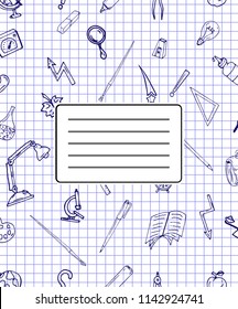 Vector pattern retro drawing of different school objects. Theme back to school. Can be used for the background of notebooks, albums, a web page, fills drawings, wallpapers, surface textures.