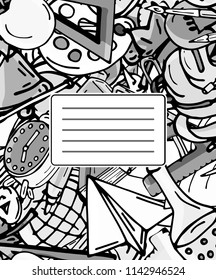 Vector pattern retro drawing of different school objects. Theme back to school. Can be used for the background of notebooks, albums, a web page, fills drawings, wallpapers, surface textures.