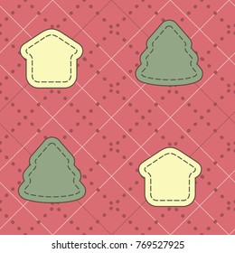 Vector pattern. Retro ornament. House and tree