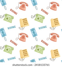 Vector pattern with retro phones and word ring
