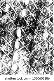 Vector pattern. Rhombus, tiles, squares, and frottage. Graphic backdrop. Black & white. Texture, pencil lines, floral, distressed. 