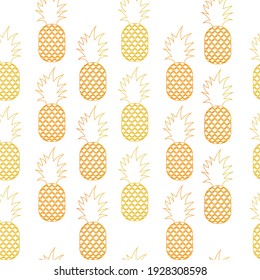 vector pattern with ripe bananas. flat pattern image with whole pineapples. pineapples on a white background with a yellow outline. pineapple outline