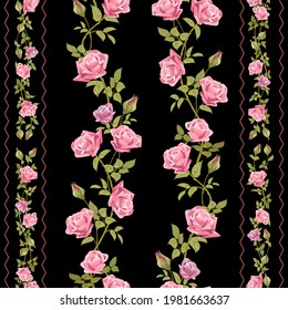 Vector pattern with roses on a black background.Color vector pattern with the image of roses on a black background.