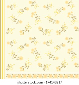 Vector Pattern With Roses. Set Of Seamless Floral Yellow Background, Border And  Stripes.