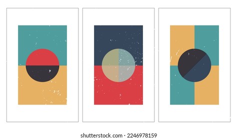 vector pattern with rough surface; abstract modern art designed in shapes of geometrical figures; arrangement of circles and rectangles; set of geometrical forms