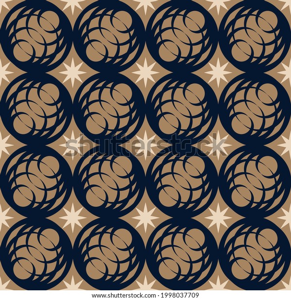 vector pattern\
of rounded lines resembling a planetary circle in dark blue,\
composed of rectangular stars in light beige on a brown background,\
easy editing to change\
color