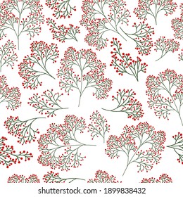 Vector pattern of rowan branches. Fabric ornament, natural pattern. Spring decor.