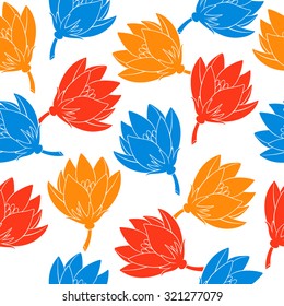 Vector pattern with saffrons. Floral decor with crocus. Original floral seamless background.
