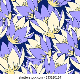 Vector pattern with saffrons. Floral decor with crocus. Beautiful floral seamless background.