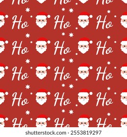 Vector pattern with Santa Clauses, white stars and the inscription Ho