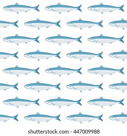 Vector pattern with sardines, Sardina pilchardus. Advertising, menu or packaging cool design elements.